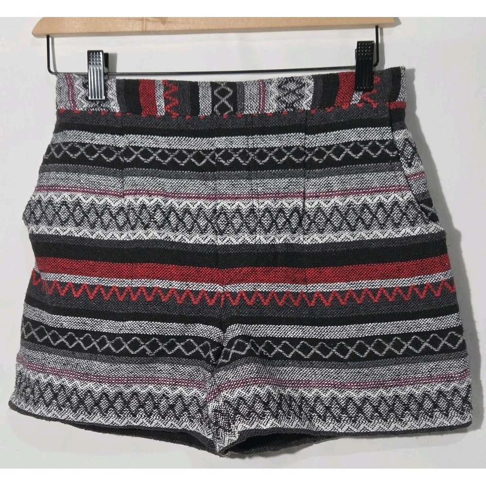 WAI Wear Woven Tribal Shorts Mens Small Red Black Geometric Baja Boho Pull On